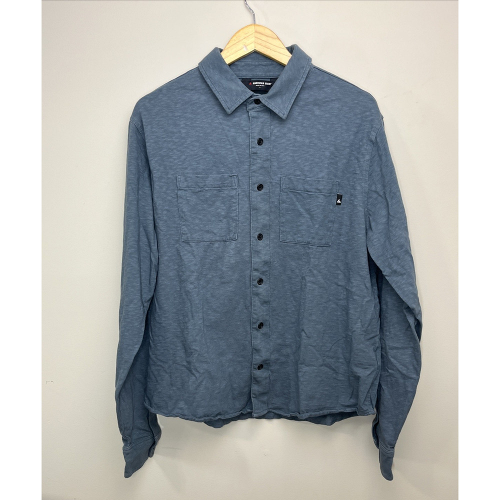 American Giant Premium Slub Button Up Shirt Mens Large Stormy Blue Long Sleeve